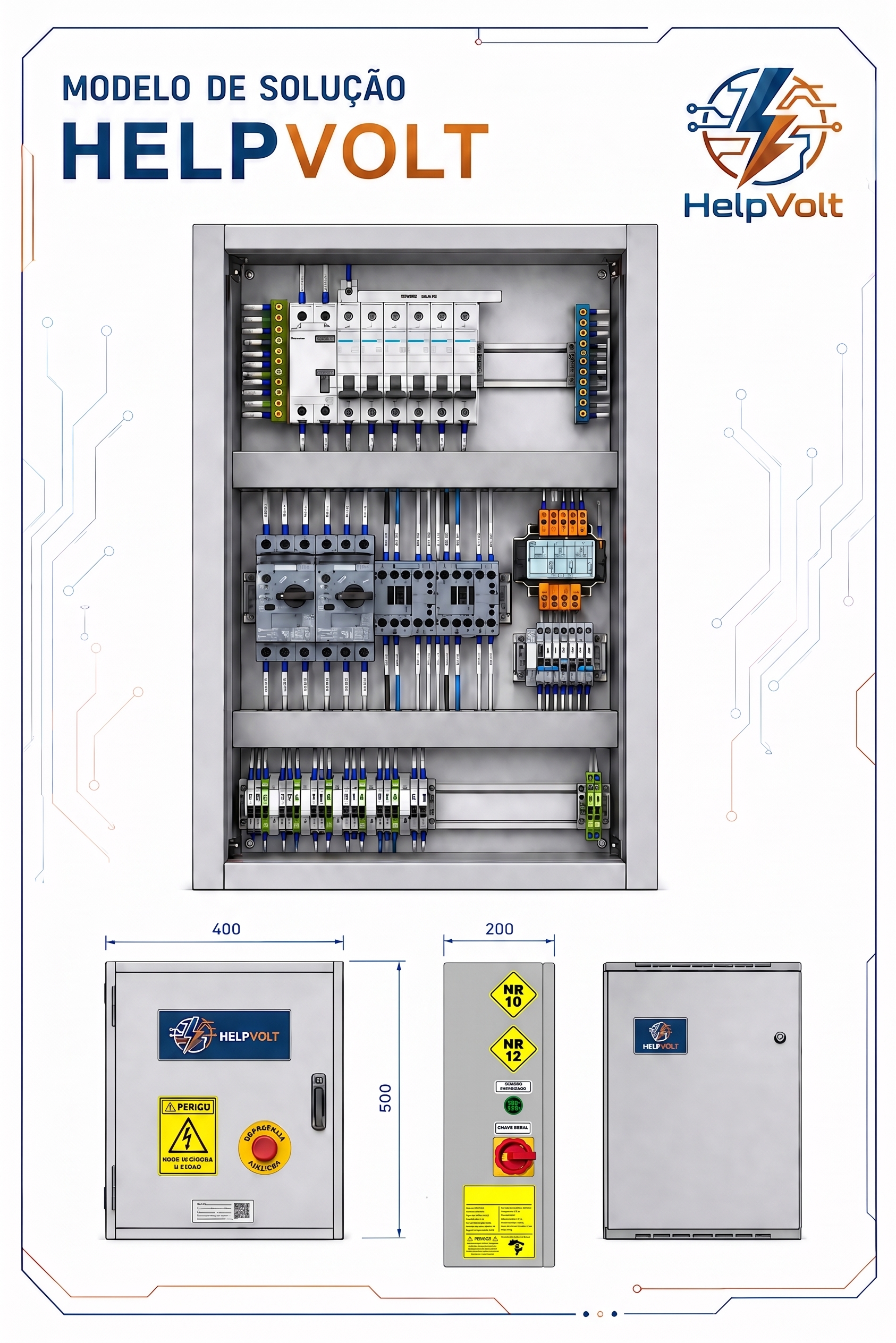 Exemplo ilustrativo de proposta visual HelpVolt para painel elétrico