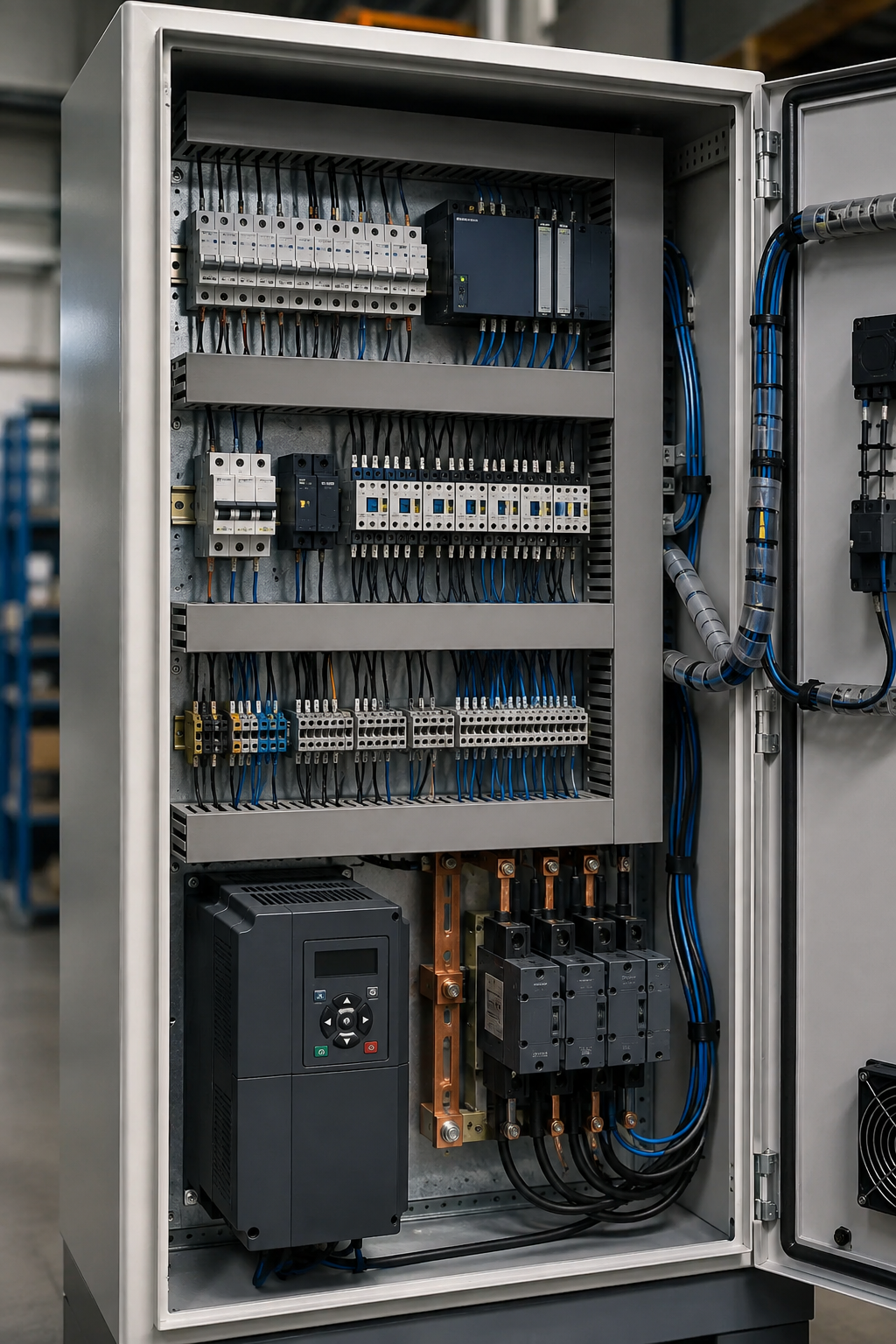 Painel elétrico industrial organizado — imagem ilustrativa
